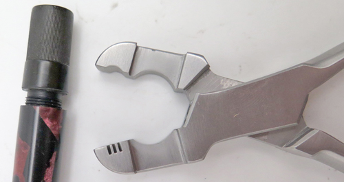 ITEM #PTS-8: PELIKAN PLIERS. THESE PLIERS WORK ON PELIKAN 100, 100N, IBIS & RAPPEN FOUNTAIN PENS. IT IS DESIGNED TO REMOVE THE SCREW IN NIB/FEED ASSEBLEY. THE TOOL HAS 3 SLOTS TO ACCPET THE RIBS ON THE BOTTOM OF THE FEED. 